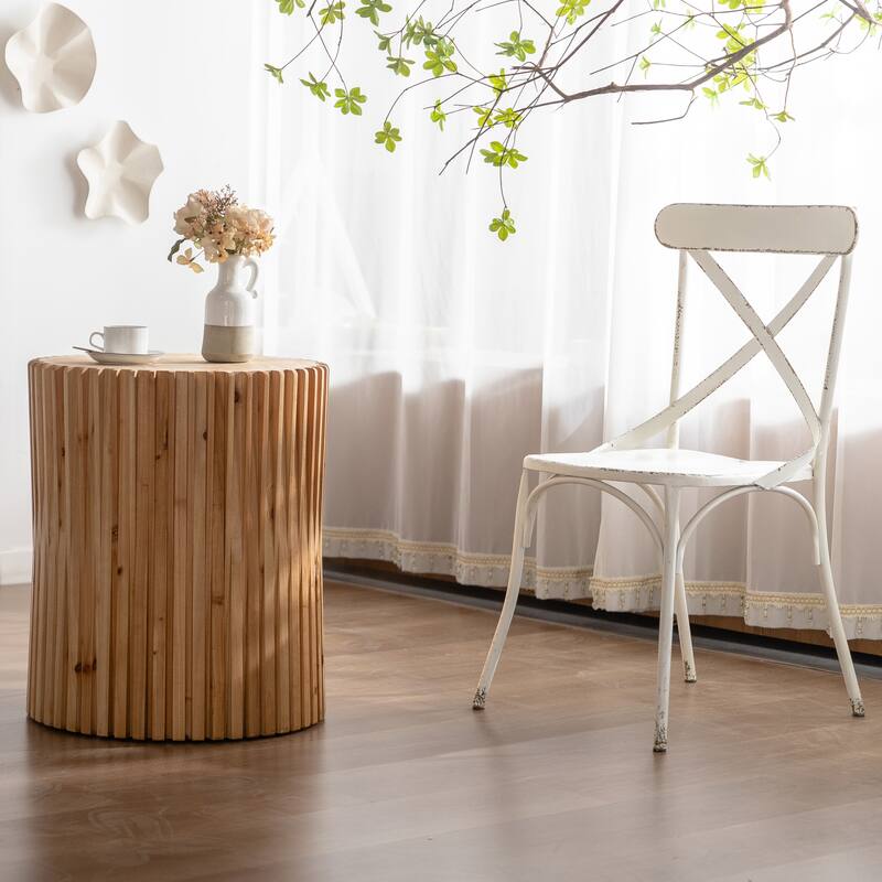 Retro Fashion Style Cylindrical Coffee Table with Vertical Texture Relief Design
