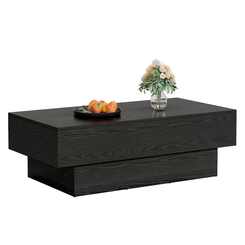 Modern Black Coffee Table, 55-Inch Rectangle Wooden Tea Table