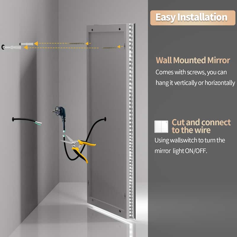 48 x 24 Inch LED Mirror Bathroom Vanity Mirrors Wall Mounted Anti-Fog - 48'' X 24''