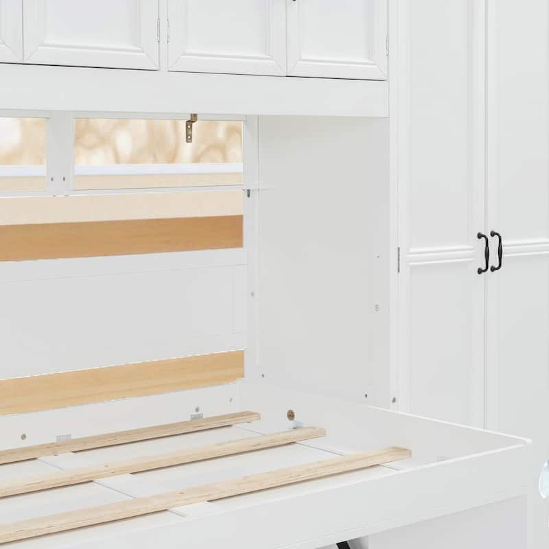 Twin Size Murphy Bed with Desk, Wardrobe, Cabinets & Drawers, Space-Saving Wall Bed for Small Apartments