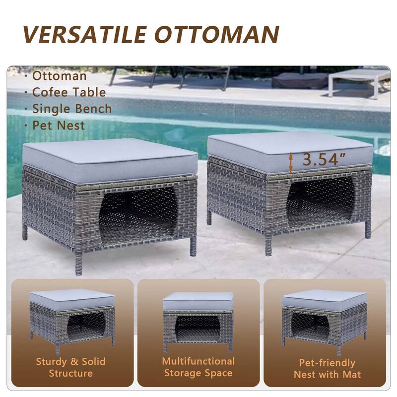 Gray Rattan Wicker High Back Outdoor Patio Furniture Sofa Seating Set