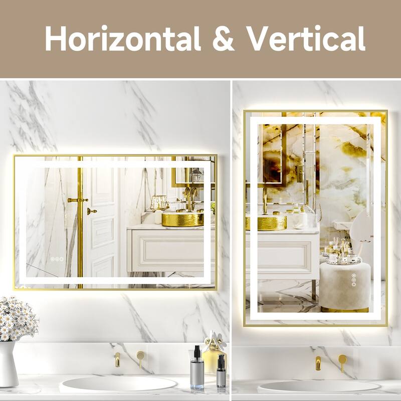 Gold Tempered MirrorDual LED Light StripsFront and Back Lighting