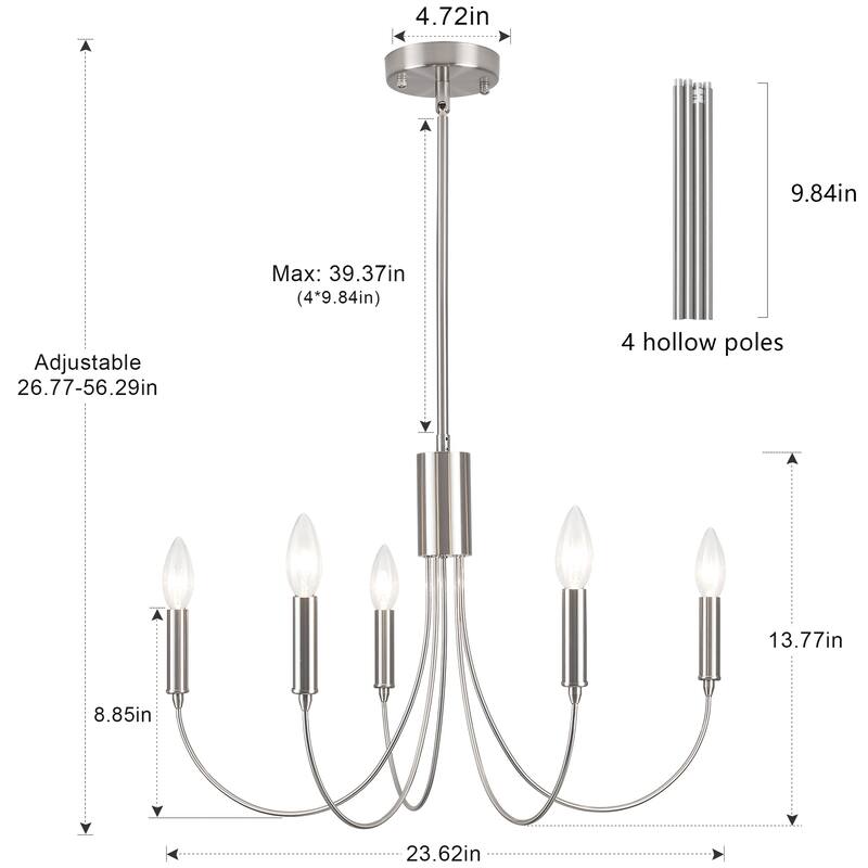 5-Light 23.62 in. Classic Chandelier for Kitchen Living Room