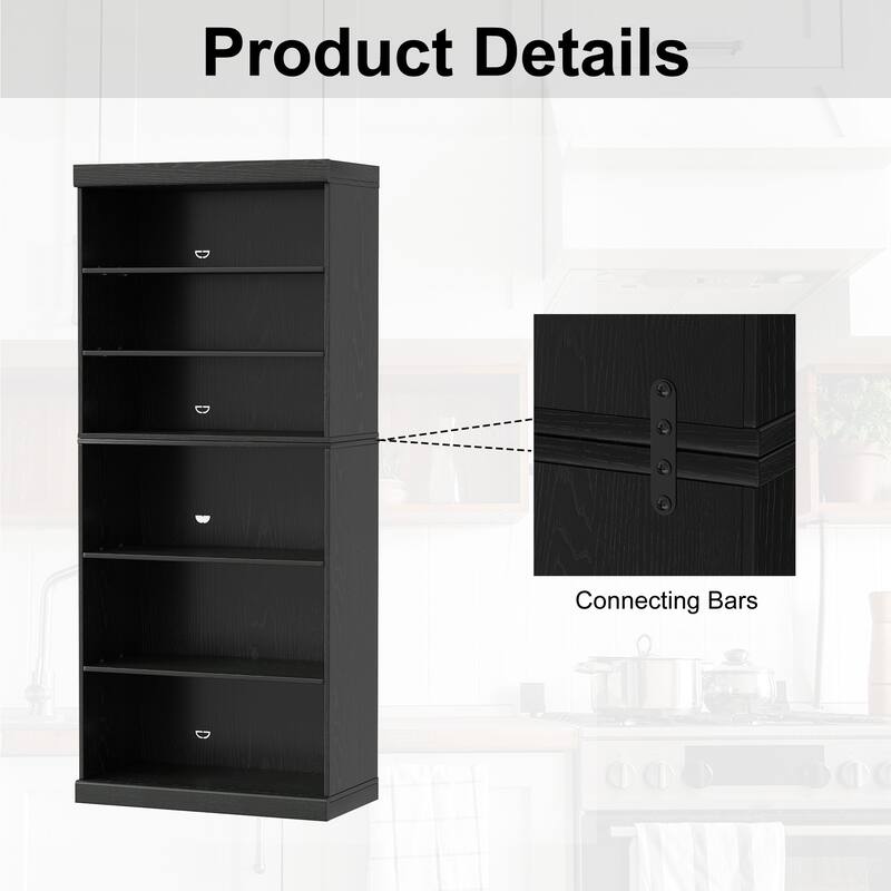 72" Solid Wood 6-Shelf Bookcase Storage Cabinet