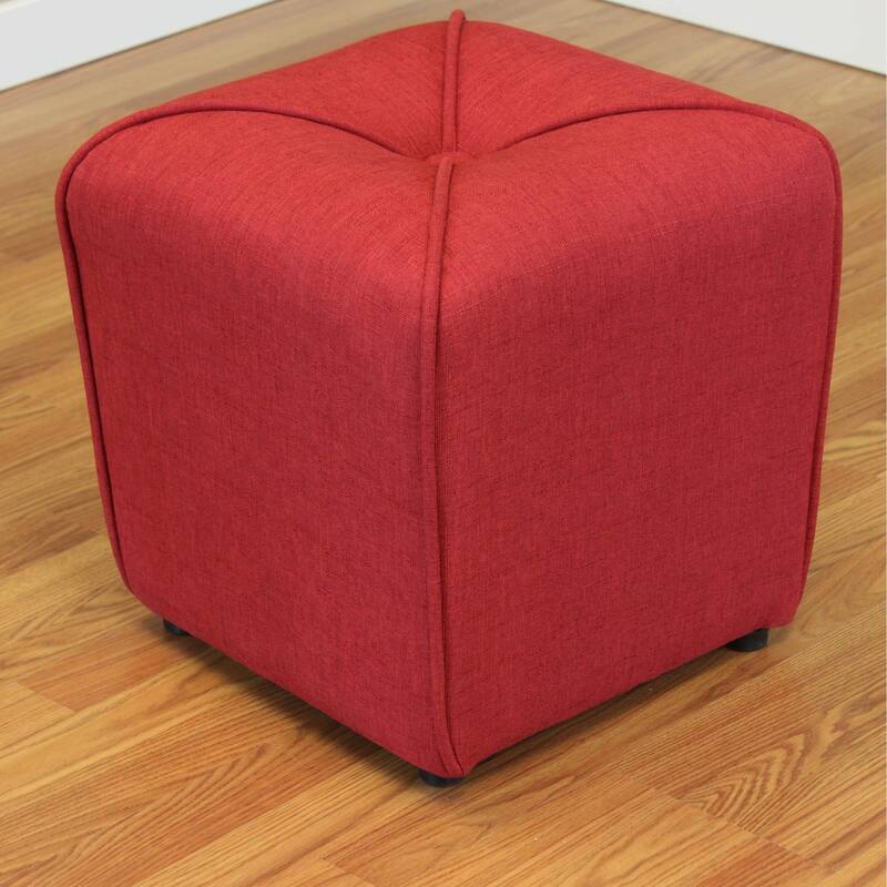 Sopri Upholstered Cube Modern Ottoman - Deep Red