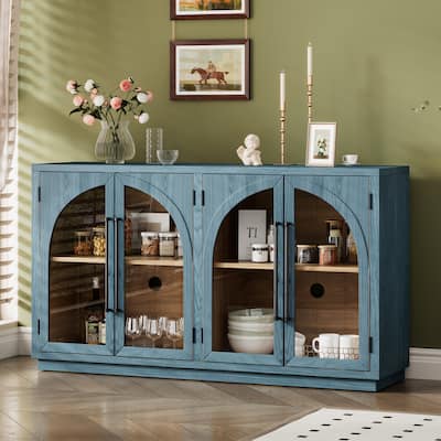 4-Door Large Storage Retro Sideboard with Metal Handles and Adjustable Shelves for Kitchen, Dining Room and Living Room
