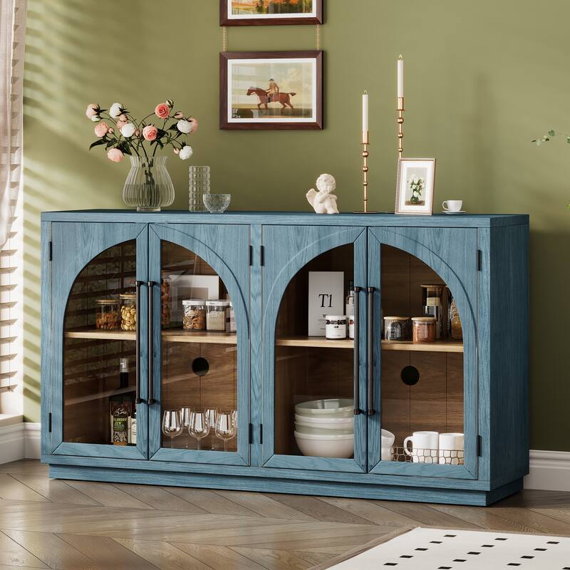 Kitchen Sideboard with Arched Glass Doors and Adjustable Shelves