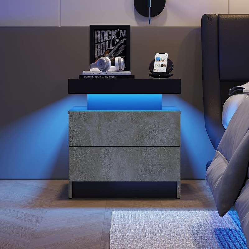 LED Nightstand with 2 Drawers for Bedroom - Grey