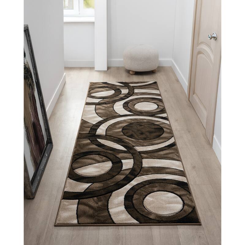 Orelsi Collection Abstract Area Rug - 2'8" x 8'1" Runner - Brown