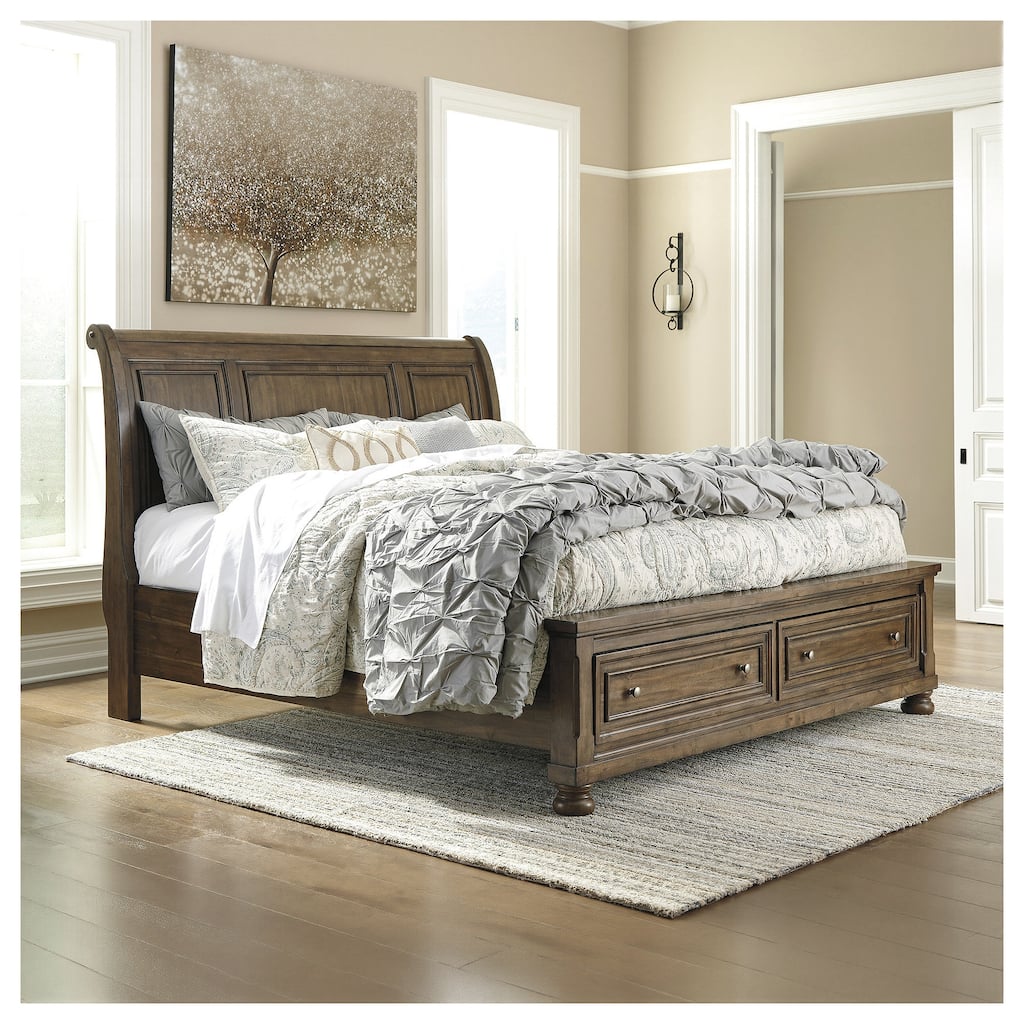Flynnter Medium Brown Sleigh Storage Bed.