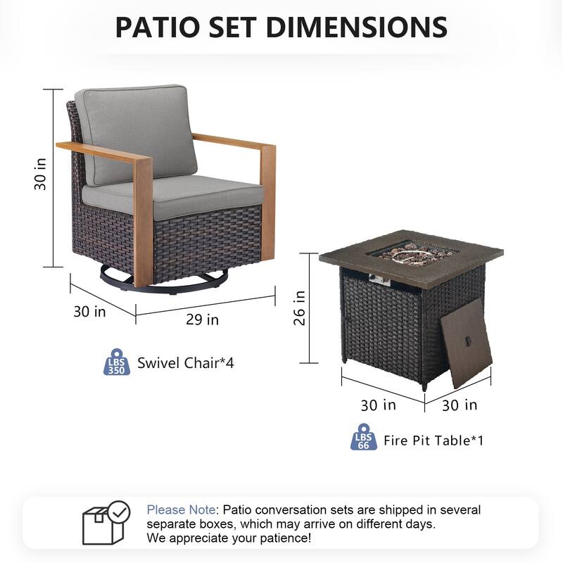 Pocassy Outdoor 30" Fire Pit Table with Sofa Swivel Chair Set