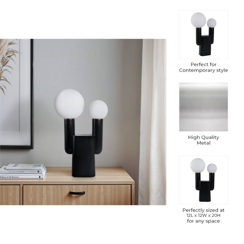 Metal Table Lamp Double Globe Sculptural Minimalist Modern Accent