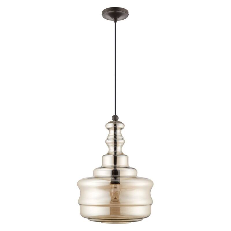 Livex Lighting 1-light Mini Pendant, 41239, 41225, 41246 - English Bronze & Champagne Glass - 12.625" DIA X 19.25 - 90" ADJ H