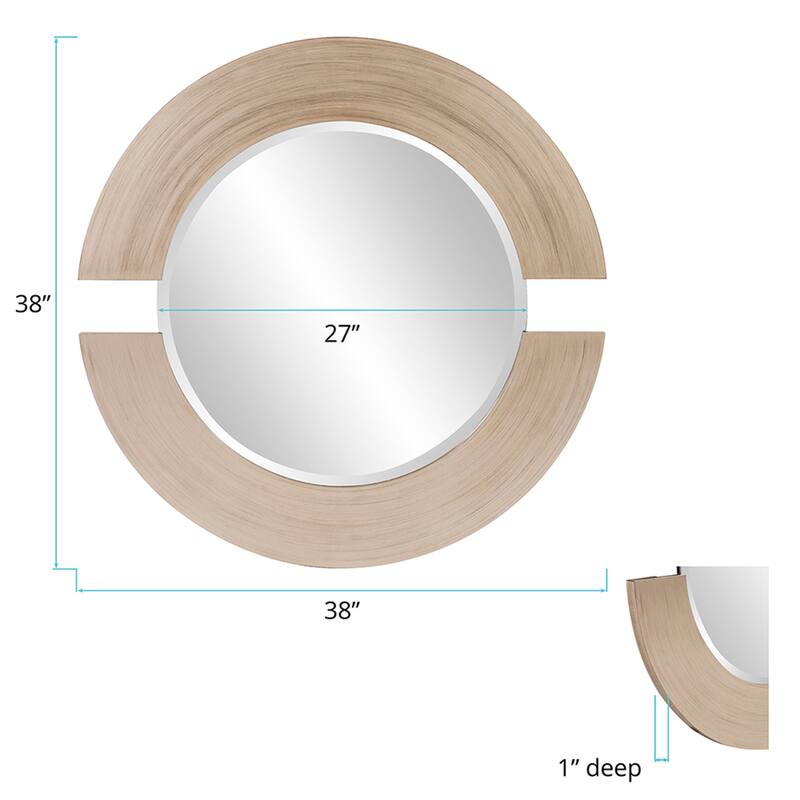 Allan Andrews Round Warm Silver Wall Mirror with Partial Brown Wood Frame - 38"