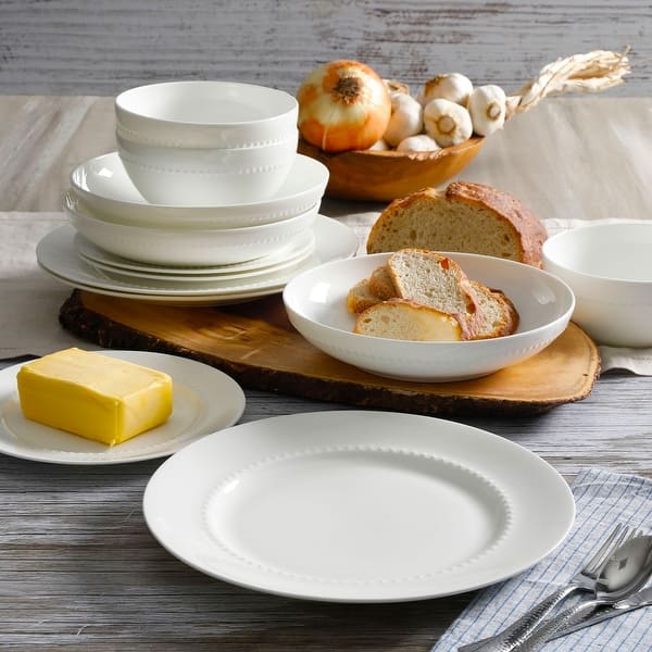 Friendly Feast 16 Piece Beaded Bone China Double Bowl Dinnerware Set