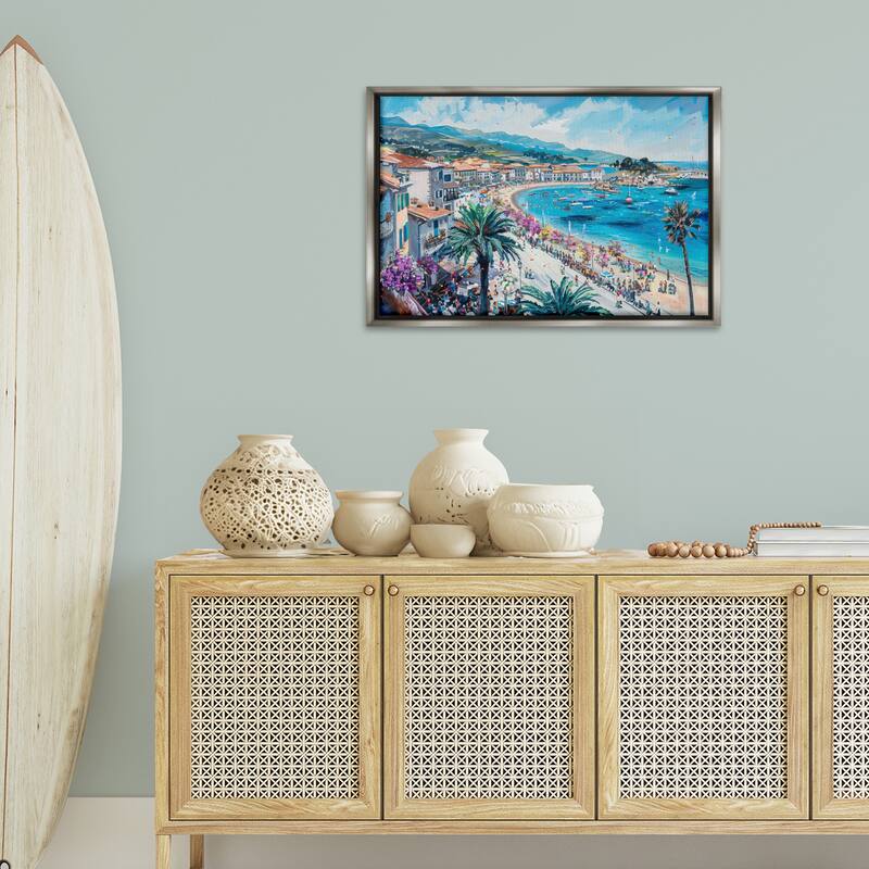 Stupell Busy Summer Beach Town Framed Floater Canvas Wall Art Design By LSR Design Studio
