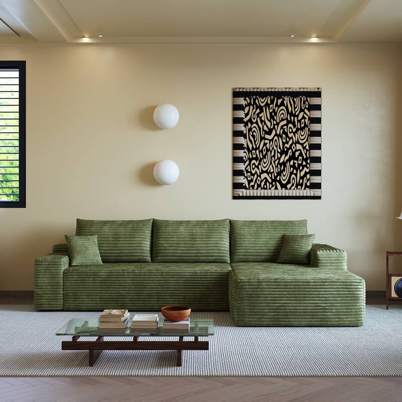 Cloud Sectional Couch with L-Shaped Chaise, Modular 3 Seat Corner Sectional Sofa, Corduroy Upholstered Sleeper Sofa