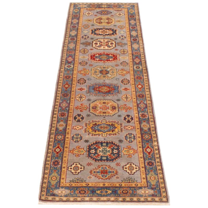 ECARPETGALLERY Hand-knotted Uzbek Ghazni Grey Wool Rug - 2'8 x 9'9