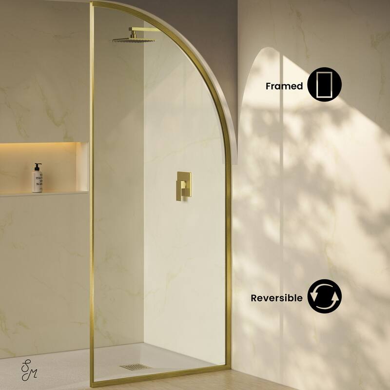 Demi 34 X 76 Framed Fixed 3/8 In. (10Mm) Clear Tempered Glass Shower Door With Gold Brushed Frame - 34 x 76