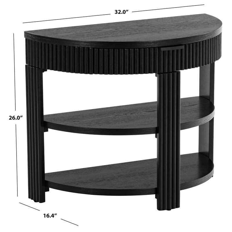 SAFAVIEH Couture Shelbie Reeded 1-Drawer 2-Shelf Half Moon Console Table - 32"W x 16"D x 26"H