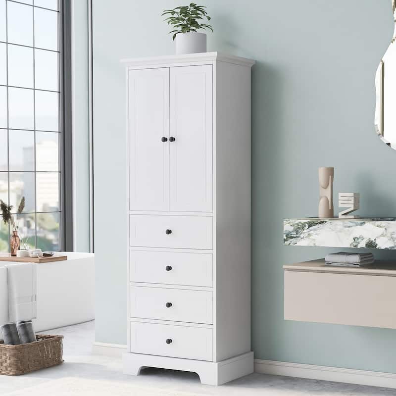 Tall Storage Cabinet with Doors and Drawers for Bathroom/Office - White