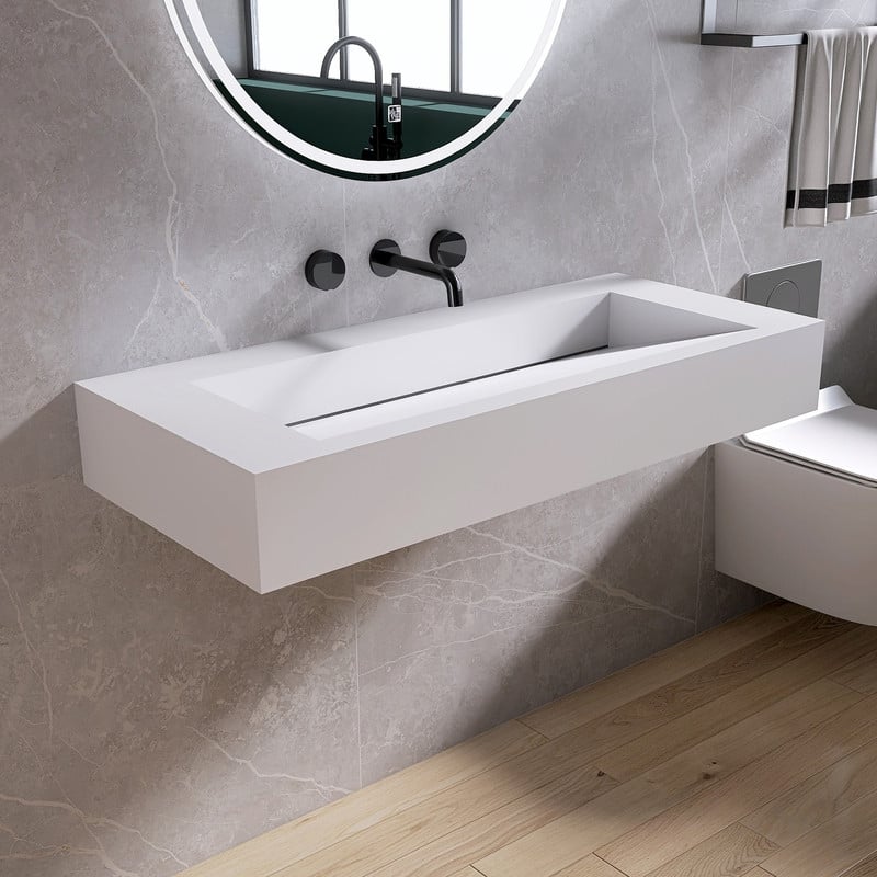 MEDUNJESS 42" Bathroom Sink Solid Surface Bathroom Vessel Sink - 42''