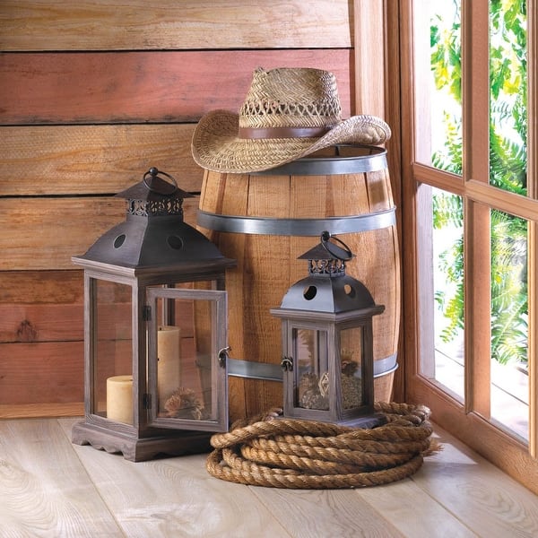 Small and Large Rustic Wood Lantern - Brown