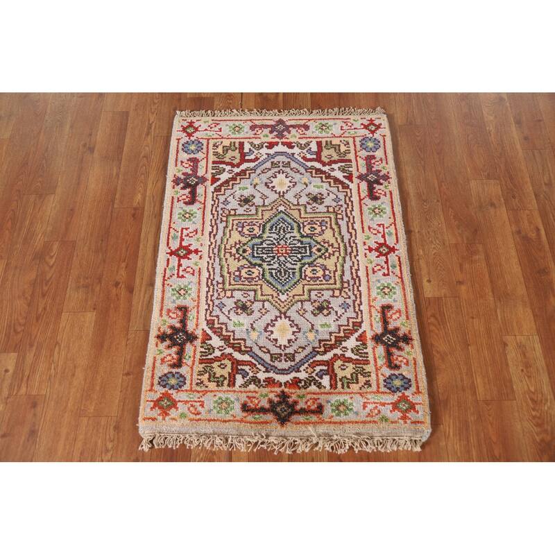 Medallion Heriz Serapi Accent Area Rug Hand-knotted Wool Carpet - 2'0"x 3'0"