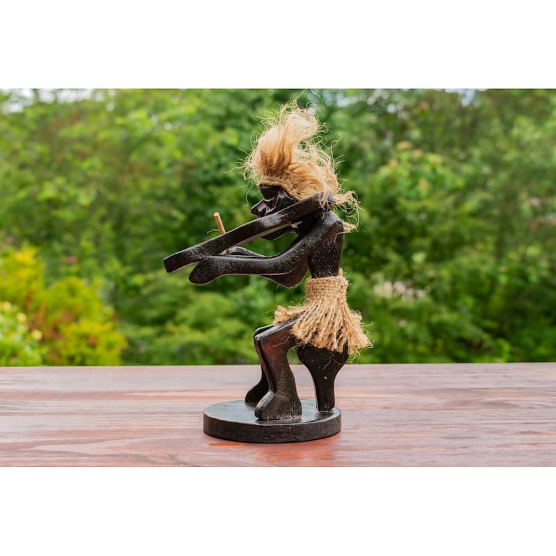 Handmade Wooden Primitive Tribal Playing Violin Funny Statue Sculpture Tiki Bar Handcrafted Unique Gift Home Decor Figurine