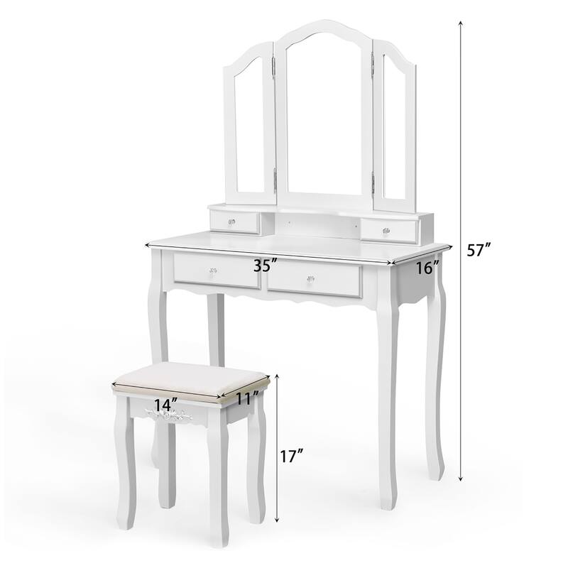 Vanity Table Set Makeup Dressing Table with Tri-Folding Mirror