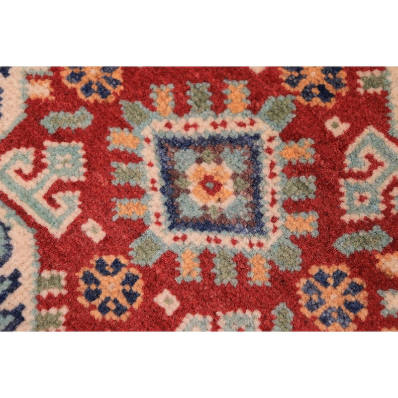 Bohemian Kazak Carla Green/Beige Wool Runner - 2'8'' x 9'5''