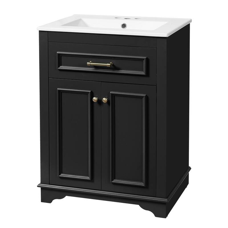 24" Bathroom Vanity with Integrated Ceramic Sink, Cabinet with 2 Doors and 1 Tip-Out Drawer, Single Sink Vanity