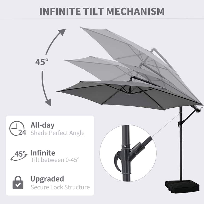 Ainfox 10ft Offset Hanging Market Patio Umbrella With Base