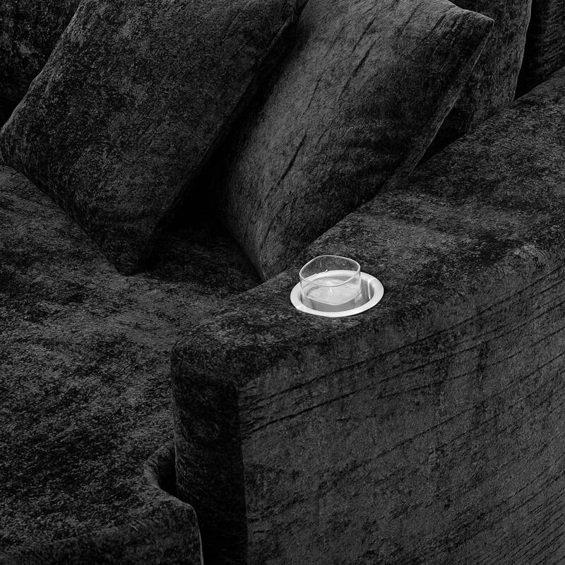 Roomfitters Curved Chaise Lounge Sofa 80" Upholstered Sofa Bed with Cup Holders, Modern Oversized Comfy Couch for Living Room