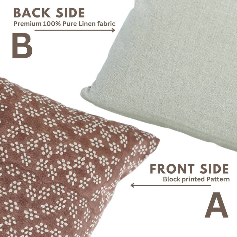 Fabdivine Block Print 12x20 Inch Pillow Cover Pure Linen Floral Farmhouse Decor Accent for Brown Soft, Cushion Case, Kanak Buti