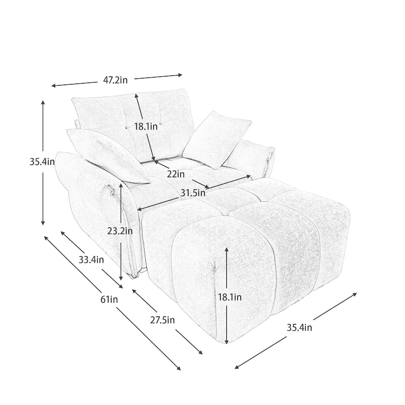 Chenille Ergonomic Lounge Chair with Ottoman, High-Resilience Sponge Cushions and Modular Design