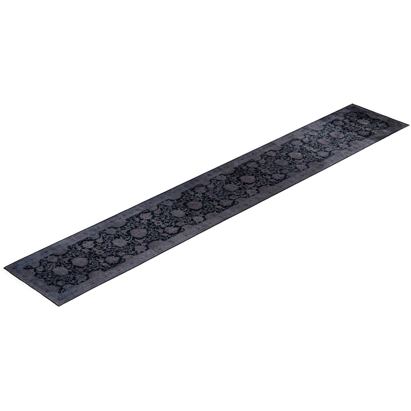 Overdyed One-of-a-Kind Hand-Knotted Area Rug - Black - 2' 7" x 16' 3"