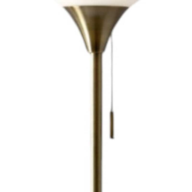 71" Brass Torchiere Floor Lamp with White Glass Shade and Traditional Metal Pole Lamp for Living Room - 71”H x 8.5”W x 8.5”D