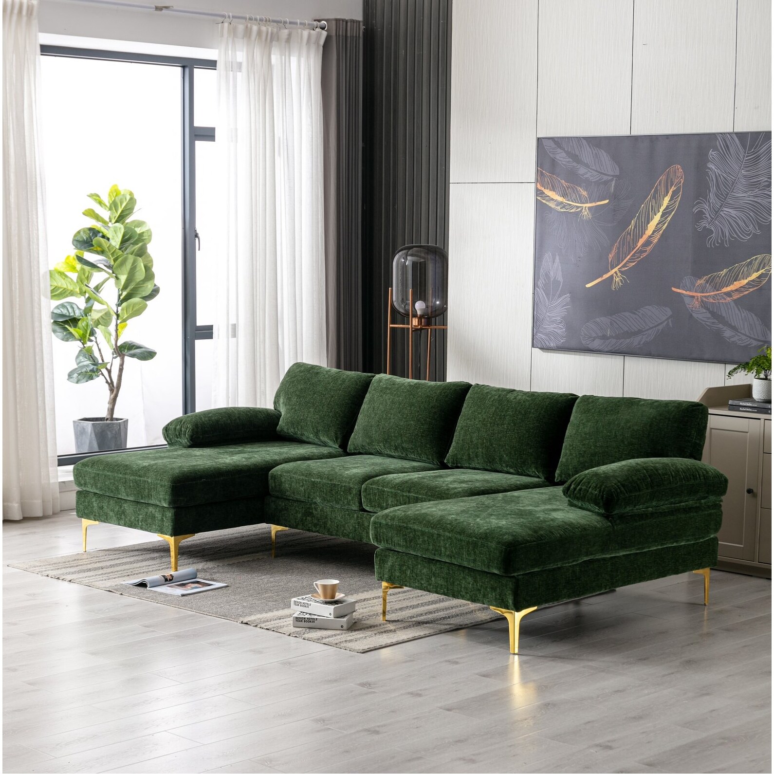 Pillow Top Arm Sectional Sofa with Chaise Lounge Bed