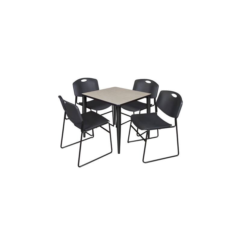 30 in. Square Breakroom Table- Maple Top, Black Base & 4 Stack Chairs- Black - Black, Cherry, Maple