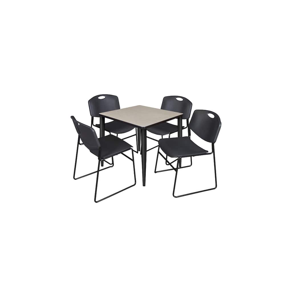 30 in. Square Breakroom Table- Maple Top, Black Base & 4 Stack Chairs- Black - Black, Cherry, Maple