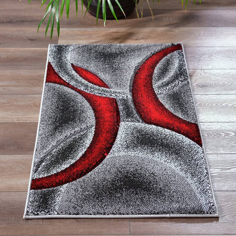 Miglena Contemporary Geometric Area Rug - 2'1'' X 3'3'' - Grey/Red