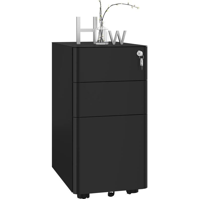 Modern 3-Drawer Mobile Steel File Cabinet - Black
