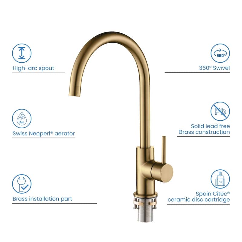 Lead Free High Arc Single Level Bar Prep Kitchen Faucet with Single Handle