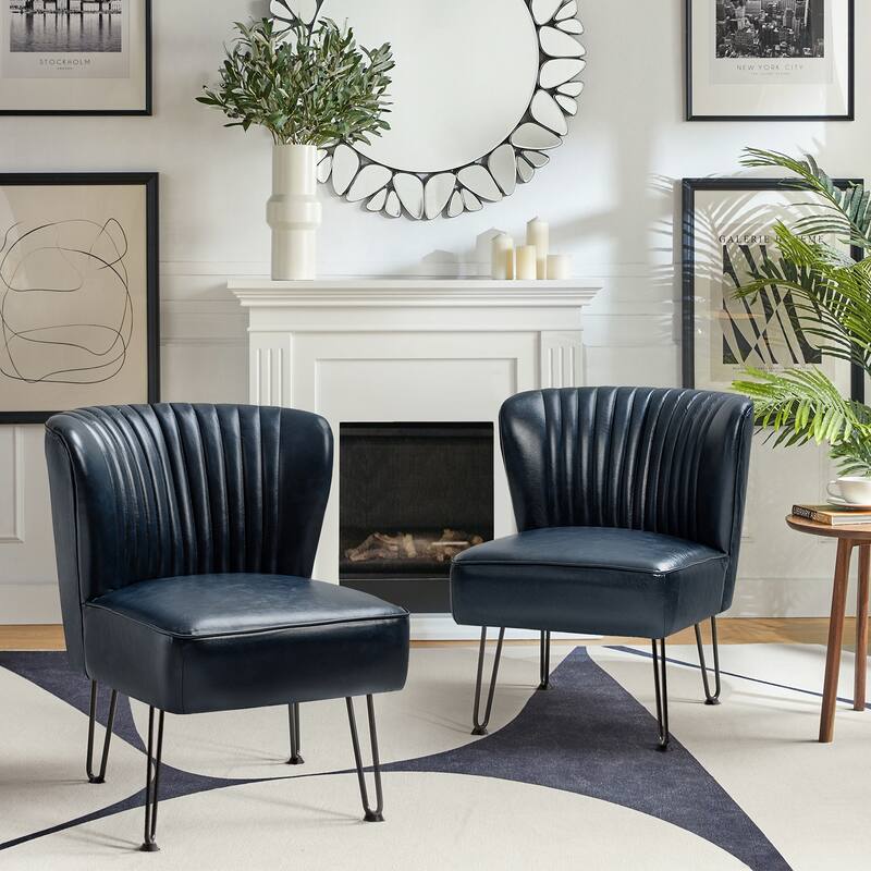 Donia Modern Faux Leather Armless Wingback Side Chair with Metal Legs Set of 2 by HULALA HOME