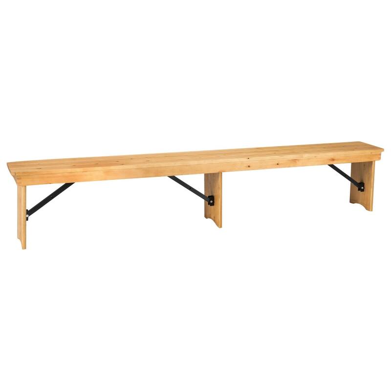 8' x 12" Antique Rustic Solid Pine Folding Farm Bench with 3 Legs