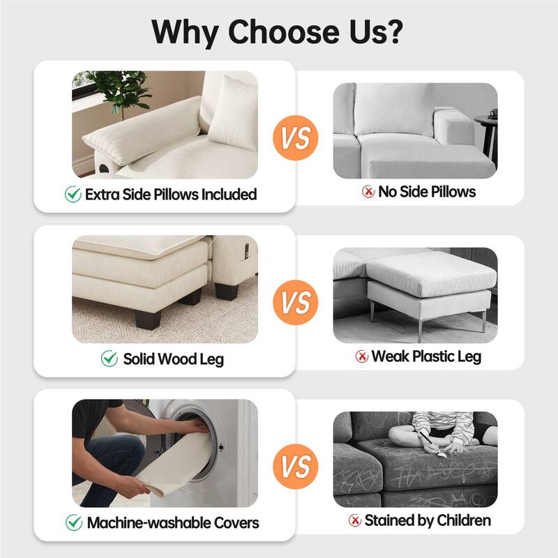 Modular Sectional Sofa, Comfy Cloud Couch Sectional Sofa with Ottoman, Deep Seat Sofa Sleeper for Living Room