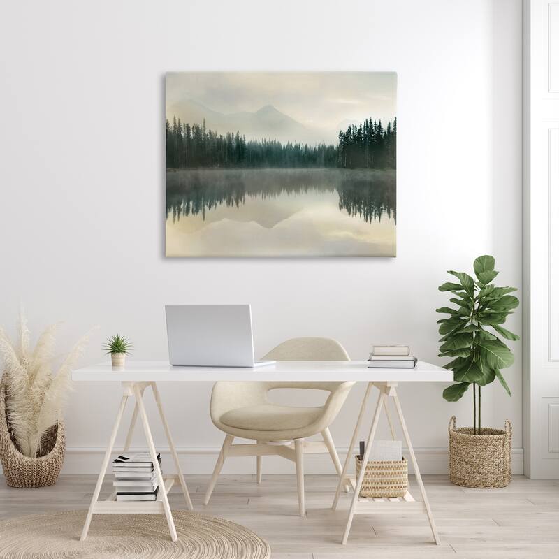 Stupell Foggy Lake Forest Landscape Soft Nature Water Reflection Canvas Wall Art - Green