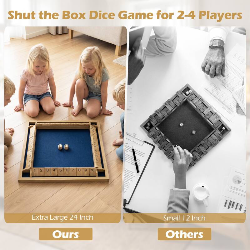 Gymax Shut The Box Game for 2-4 Players 24 Inch Extra-Large Wooden