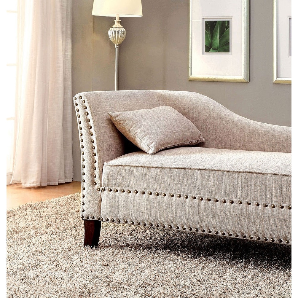 Modern Chaise With Linen Like Fabric And Nailhead Trim For Living Room Comfort